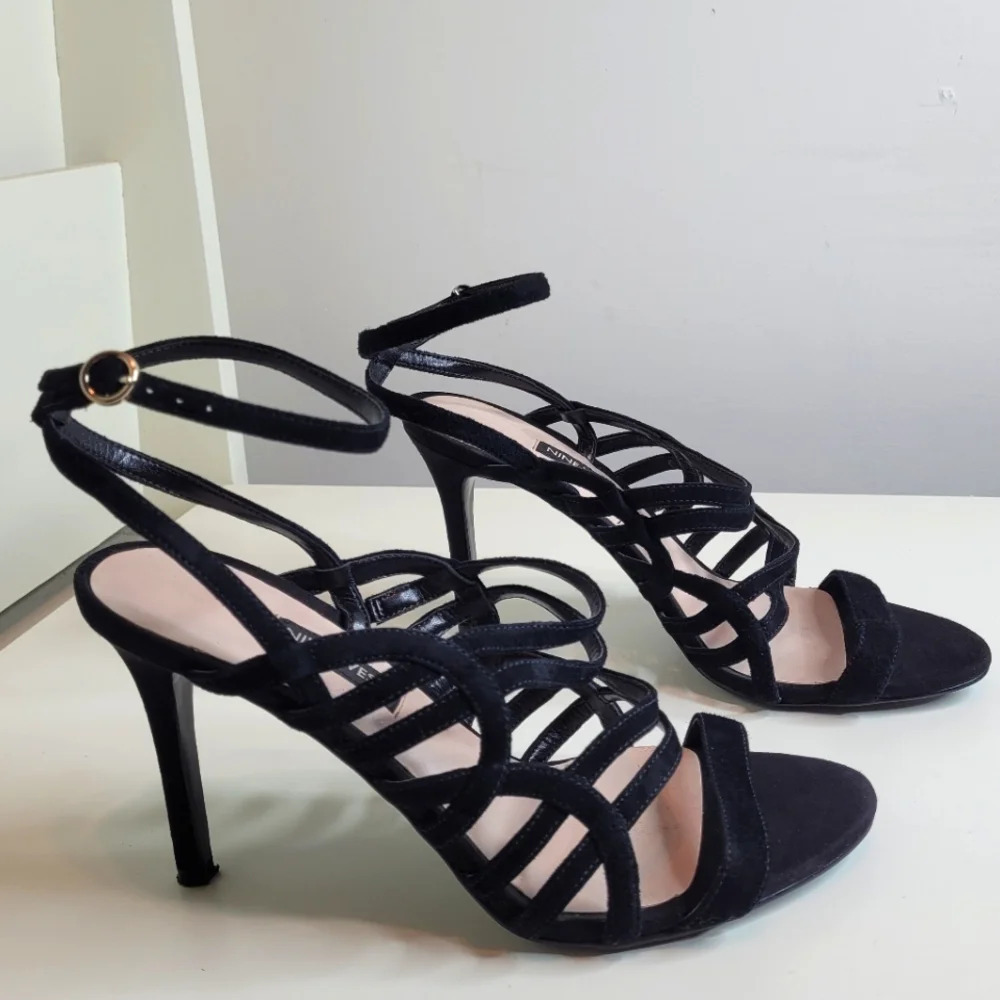 Nine West Black Milsig Strappy Sandal Heels Size Women's 8